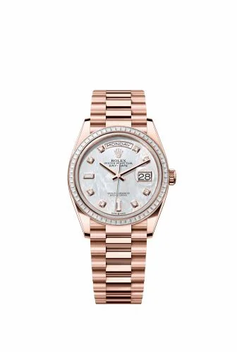 Rolex Day-Date 36 Everose Gold - Baguette / MOP - Diamond / President 128395TBR-0006 (m128395tbr-0006)